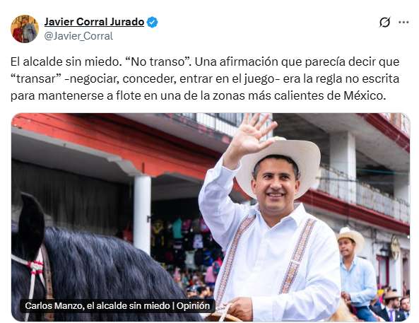 Tunden a Corral en redes por comentar asesinato de Carlos Manzo