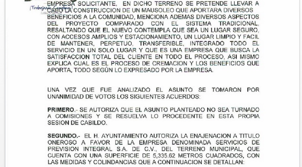 Detalle del acuerdo en Cabildo