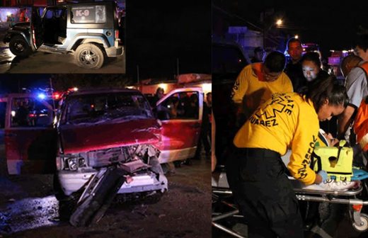 Choca patrulla estatal contra camioneta en Juárez y deja tres lesionados