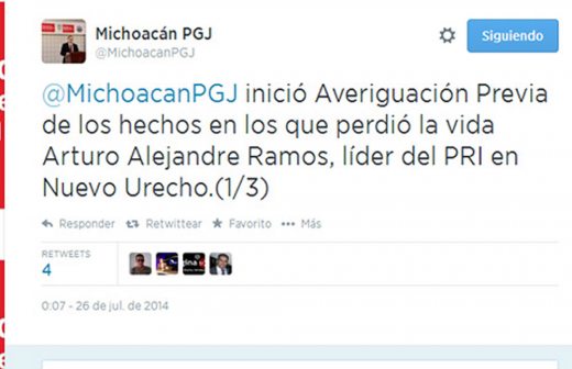 Ejecutan a líder municipal del PRI en Michoacán