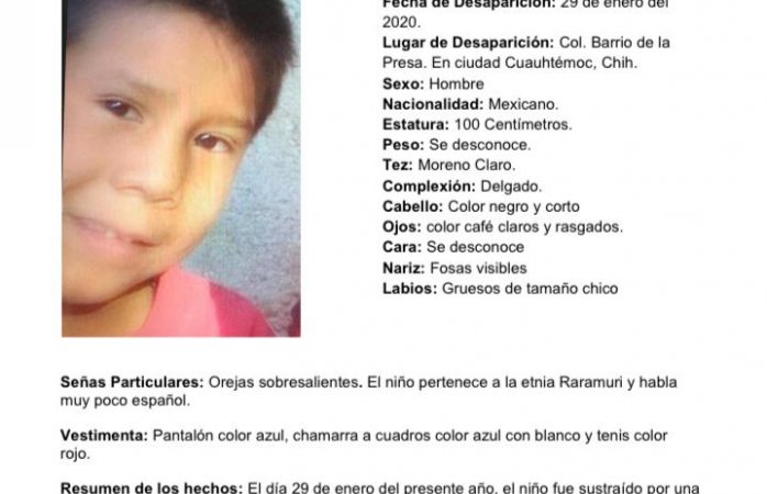 Desaparece niño de 6 años en Cuauhtémoc