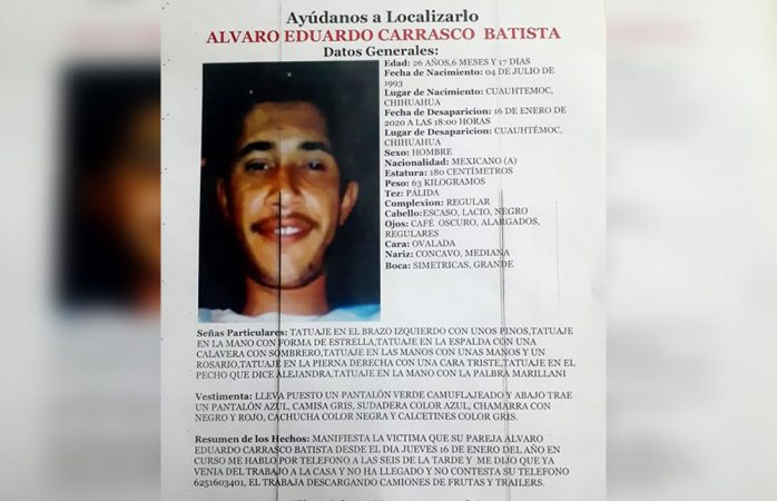 Piden ayuda para localizar a Álvaro Eduardo Carrasco Batista