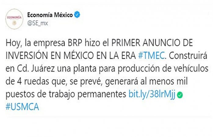 Abrirá planta de autos en Juárez por entrada del t-mec