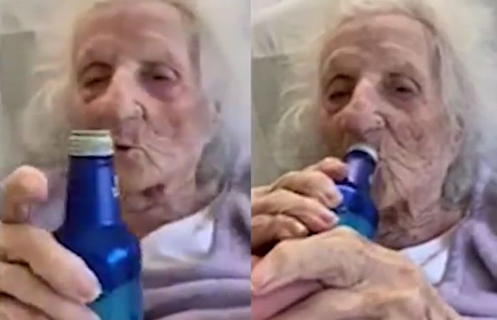 Abuelita de 103 años vence al coronavirus y celebra con una cerveza fría 