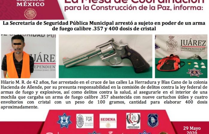 Capturan a sujeto con arma calibre .357 y 400 dosis de cristal