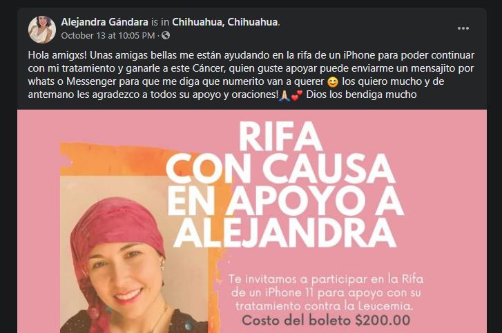 La cuenta de Facebook de Alejandra