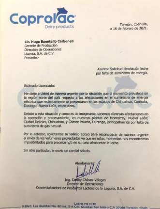 Pide coprolac desviación de leche tras afectaciones por falta de gas 