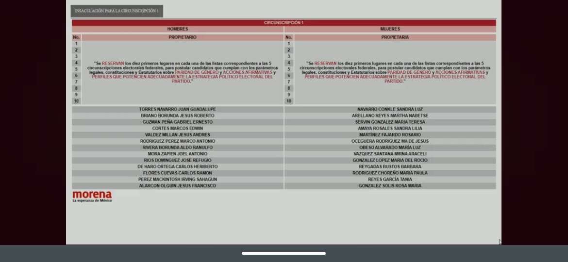 Circula lista de plurinominales de morena 