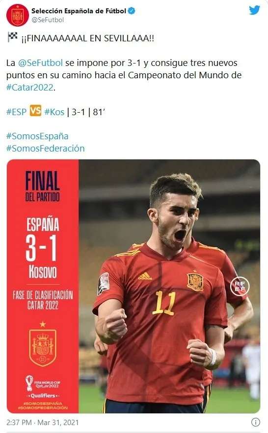 Vence españa a kosovo en las eliminatorias rumbo a qatar 2022 | La Opción de Chihuahua