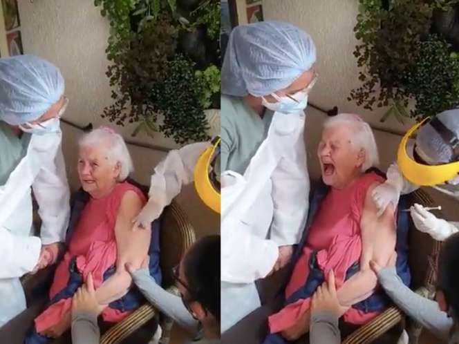 Grita e insulta abuelita al recibir la vacuna 