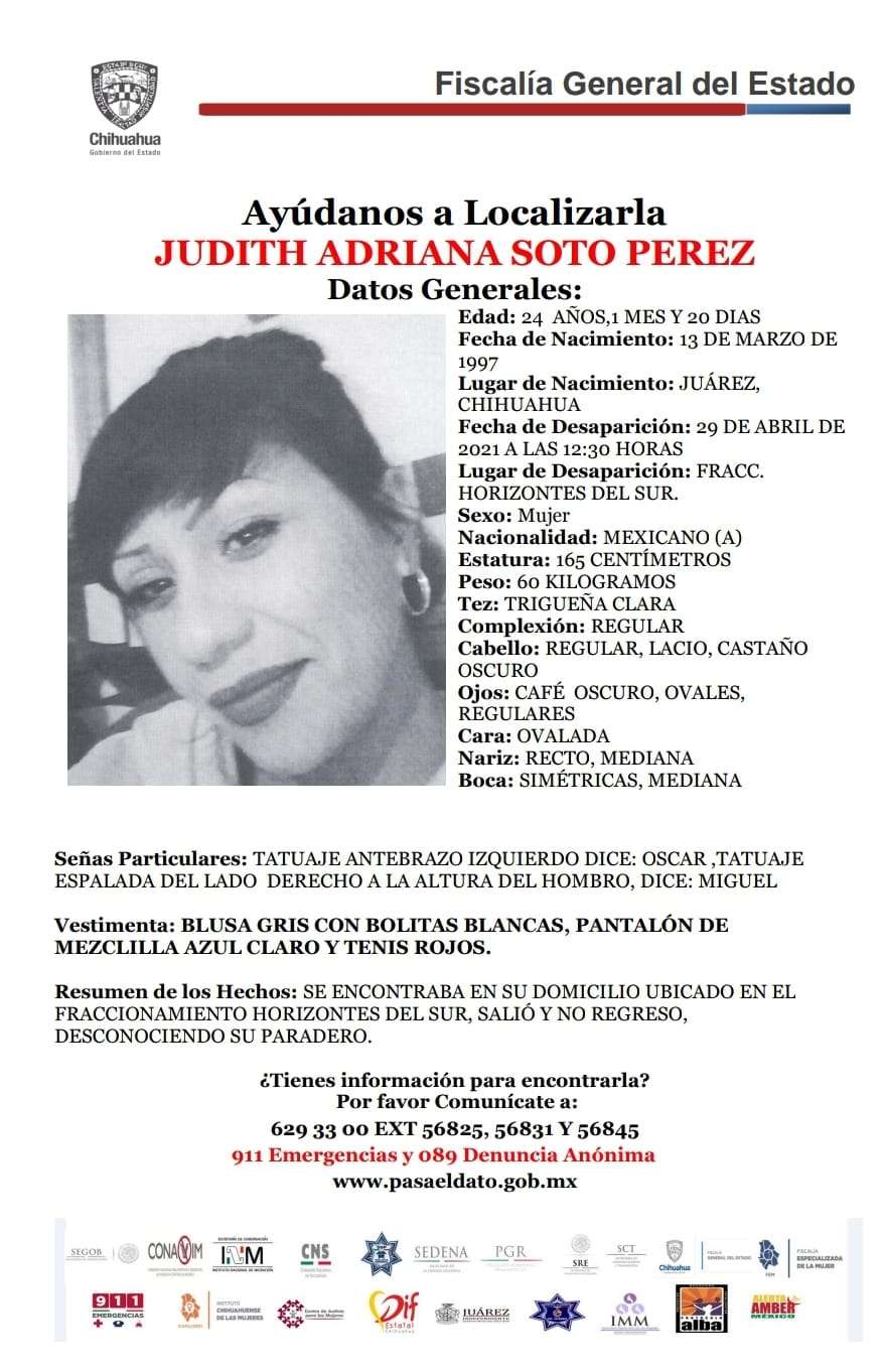 Piden ayuda para encontrar a judith soto