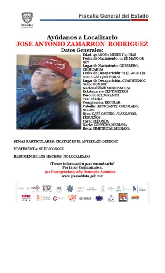 Solicitan apoyo para encontrar a juan zamarron