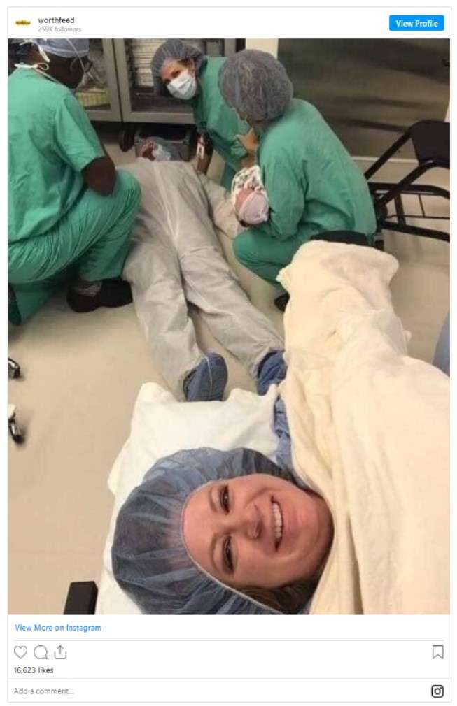 Papá se desmaya en sala de partos y mamá aprovecha y toma selfie