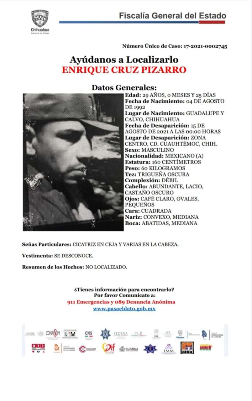 Piden ayuda para encontrar a enrique cruz