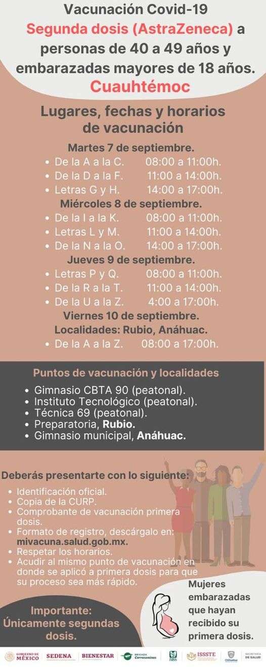 Segunda dosis para personas de 40 a 49 años en cuauhtémoc