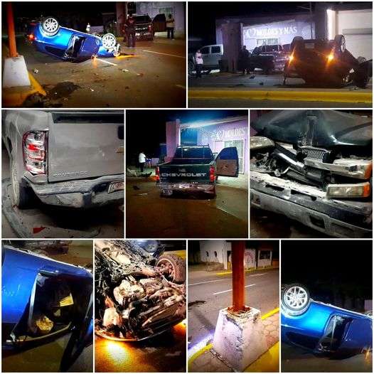 Deja triple choque un vehículo volcado y daños materiales en ojinaga