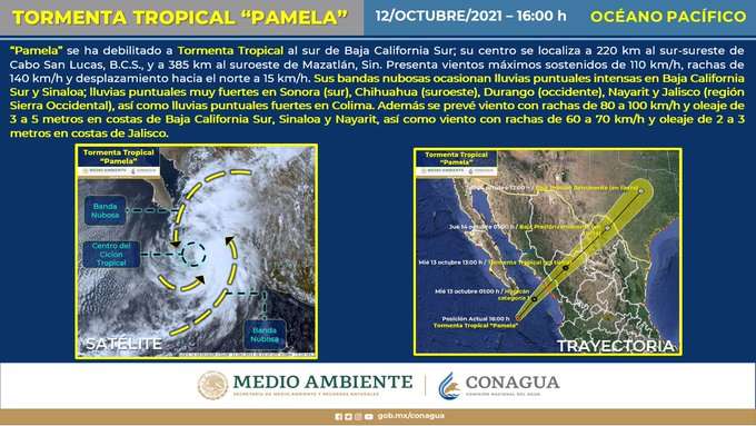 Pamela se degrada a tormenta tropical, pero aun persistirán lluvias
