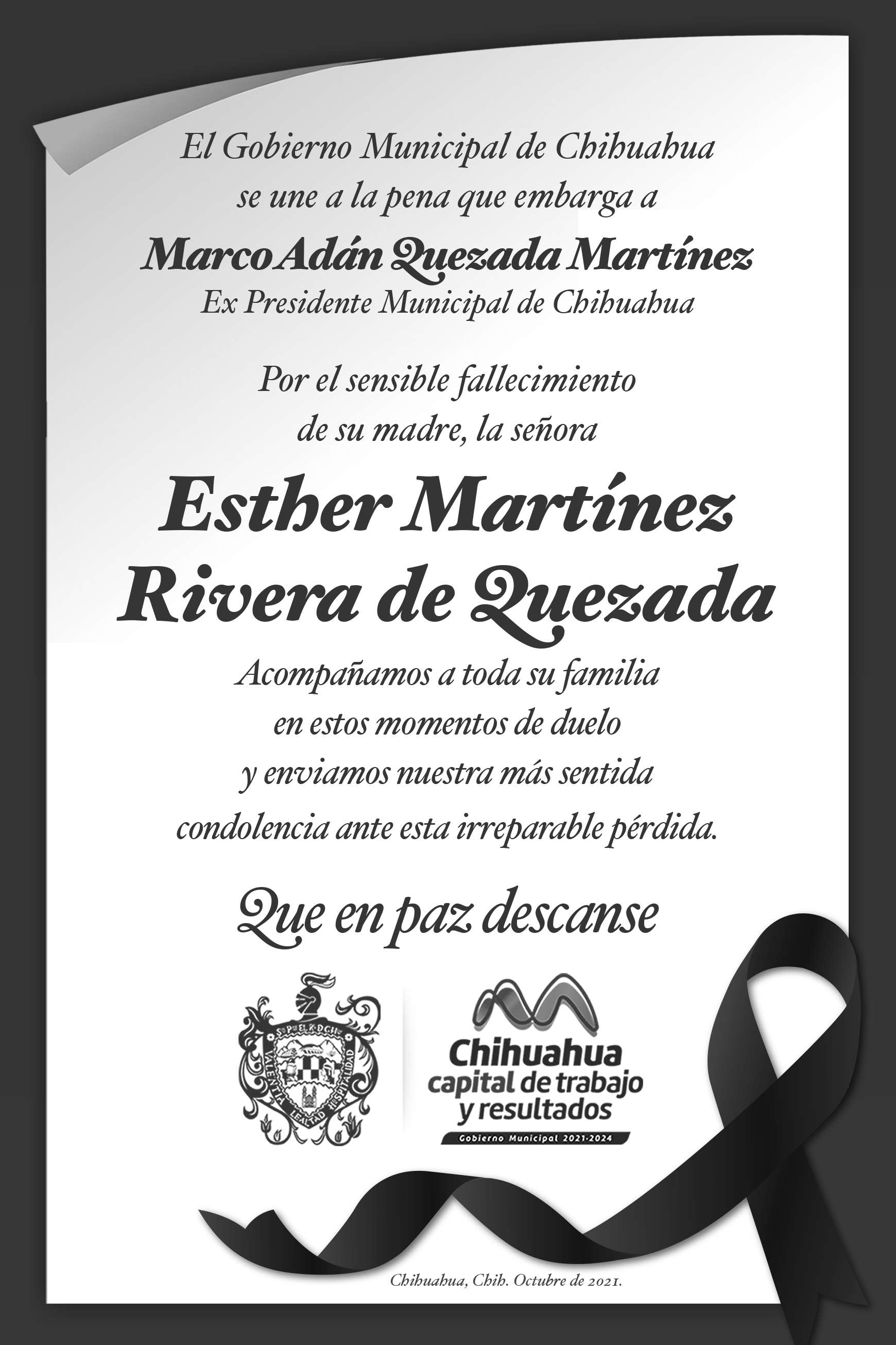 Alcaldía de chihuahua envía condolencias a marco quezada