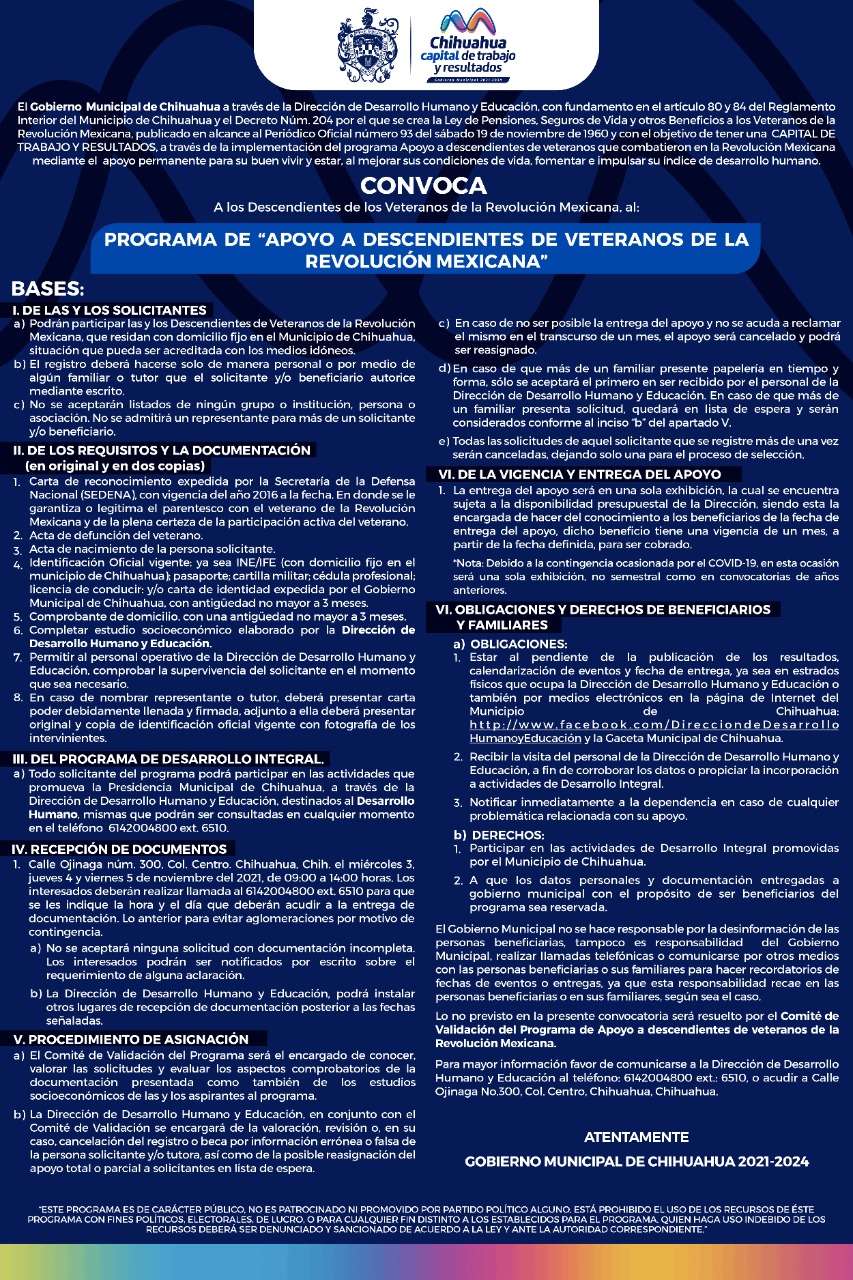 Invitan a descendientes de veteranos de la revolución a programa de apoyo económico