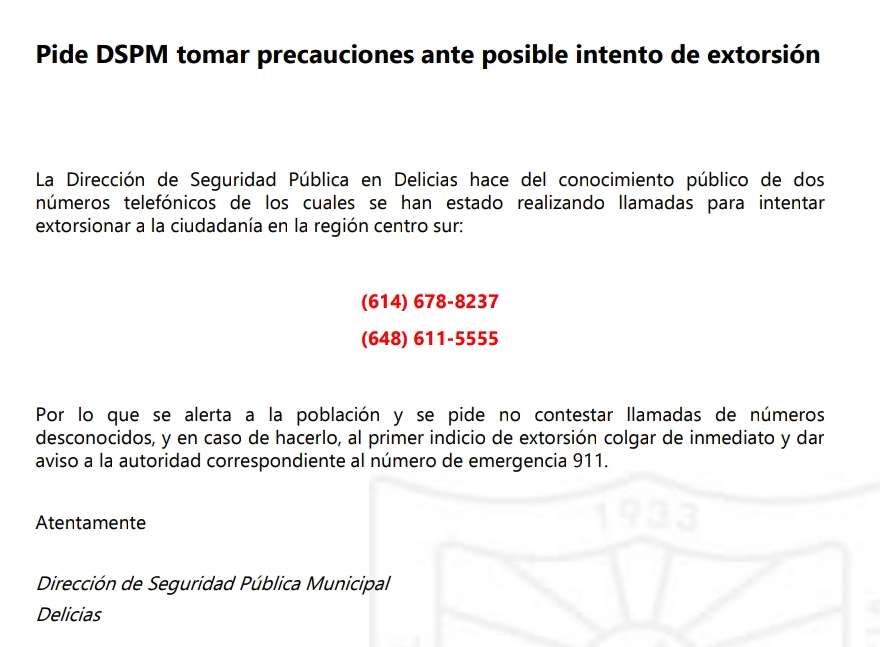 Advierte spm sobre intentos de extorsión con ladas de chihuahua y camargo