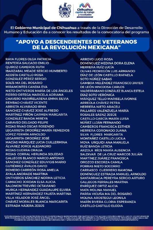 Recibirán 76 apoyo a descendientes de veteranos de la revolución