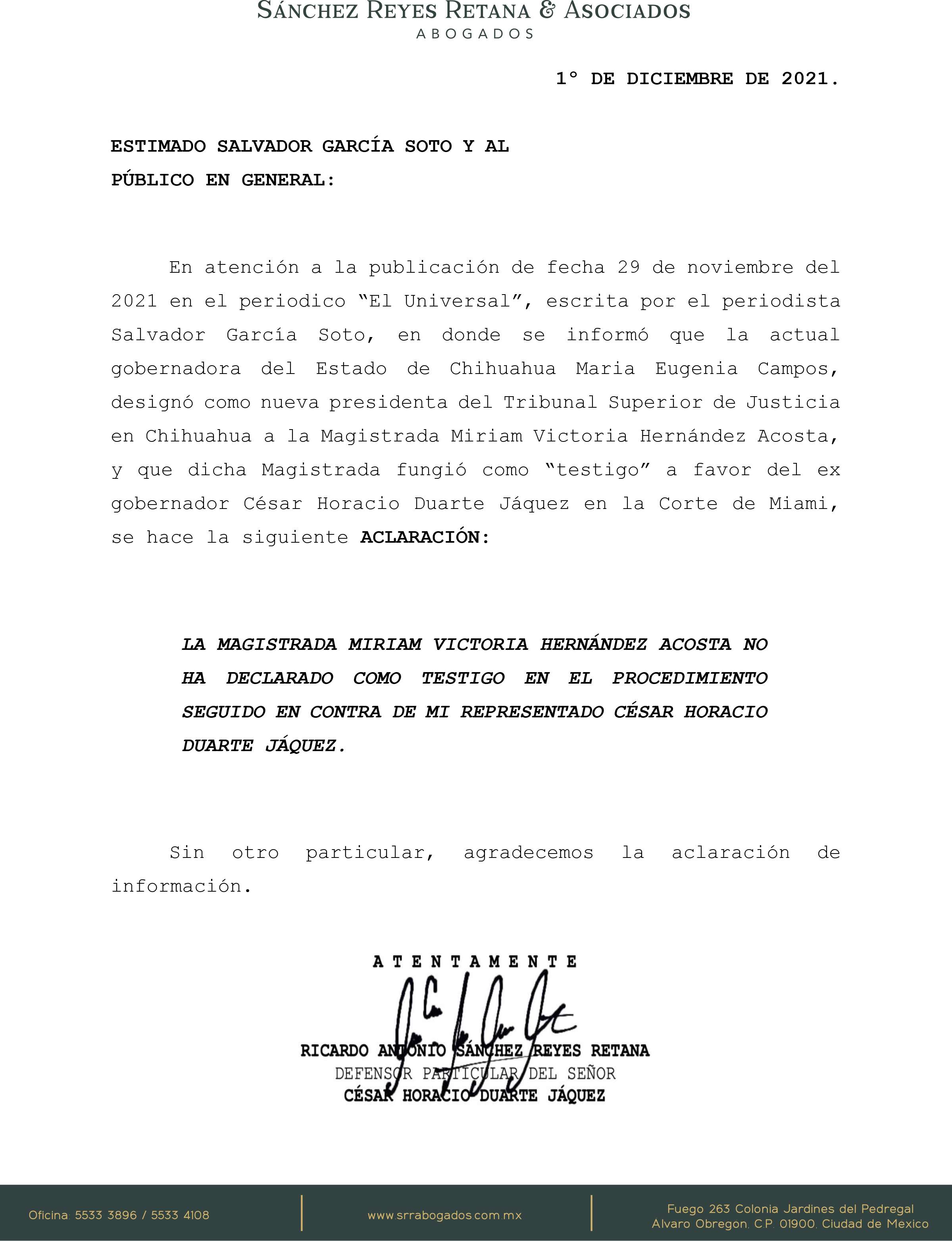 Presidenta del tsj no ha sido testigo a favor de duarte: abogado