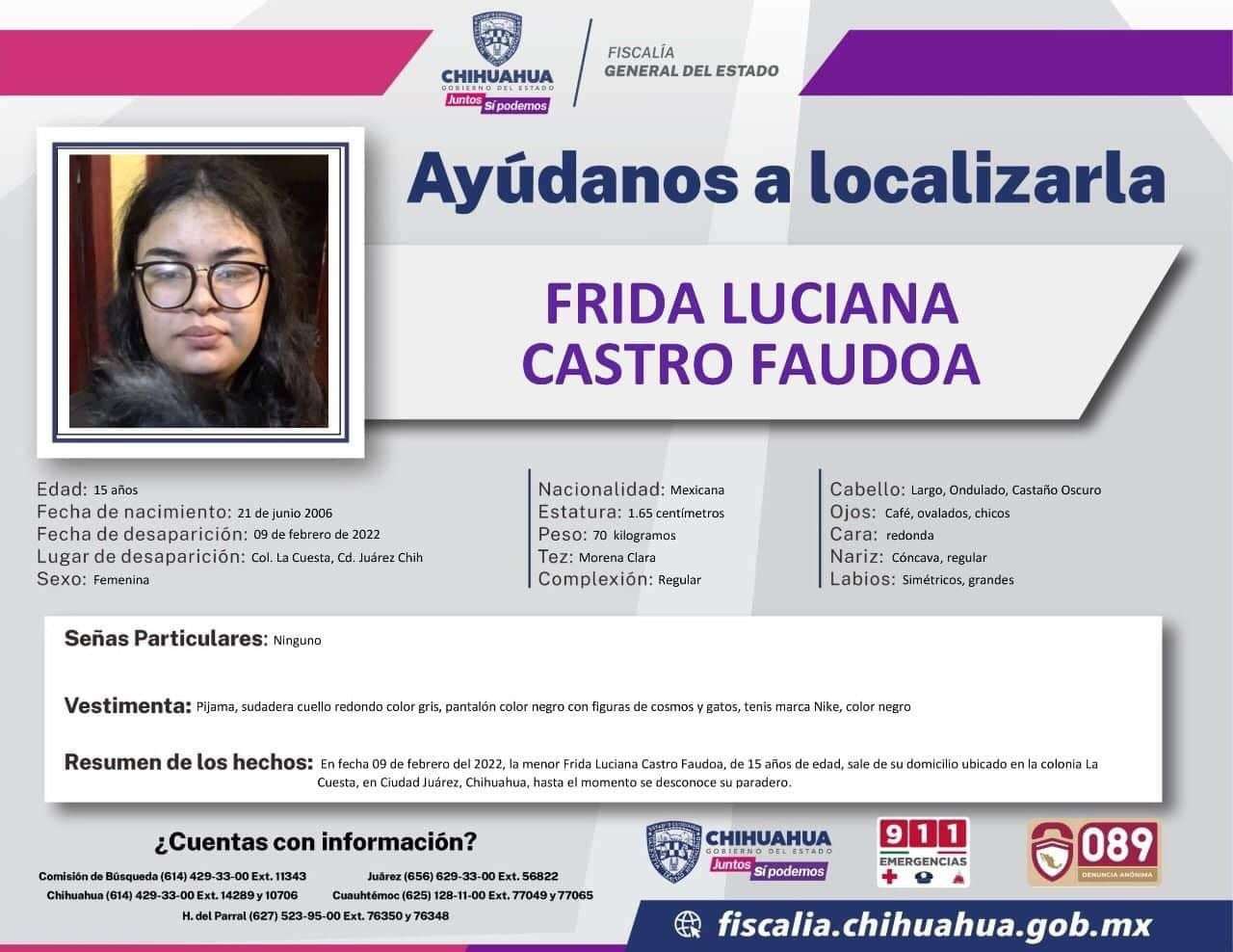 Lanzan alerta para localizar a Frida Luciana