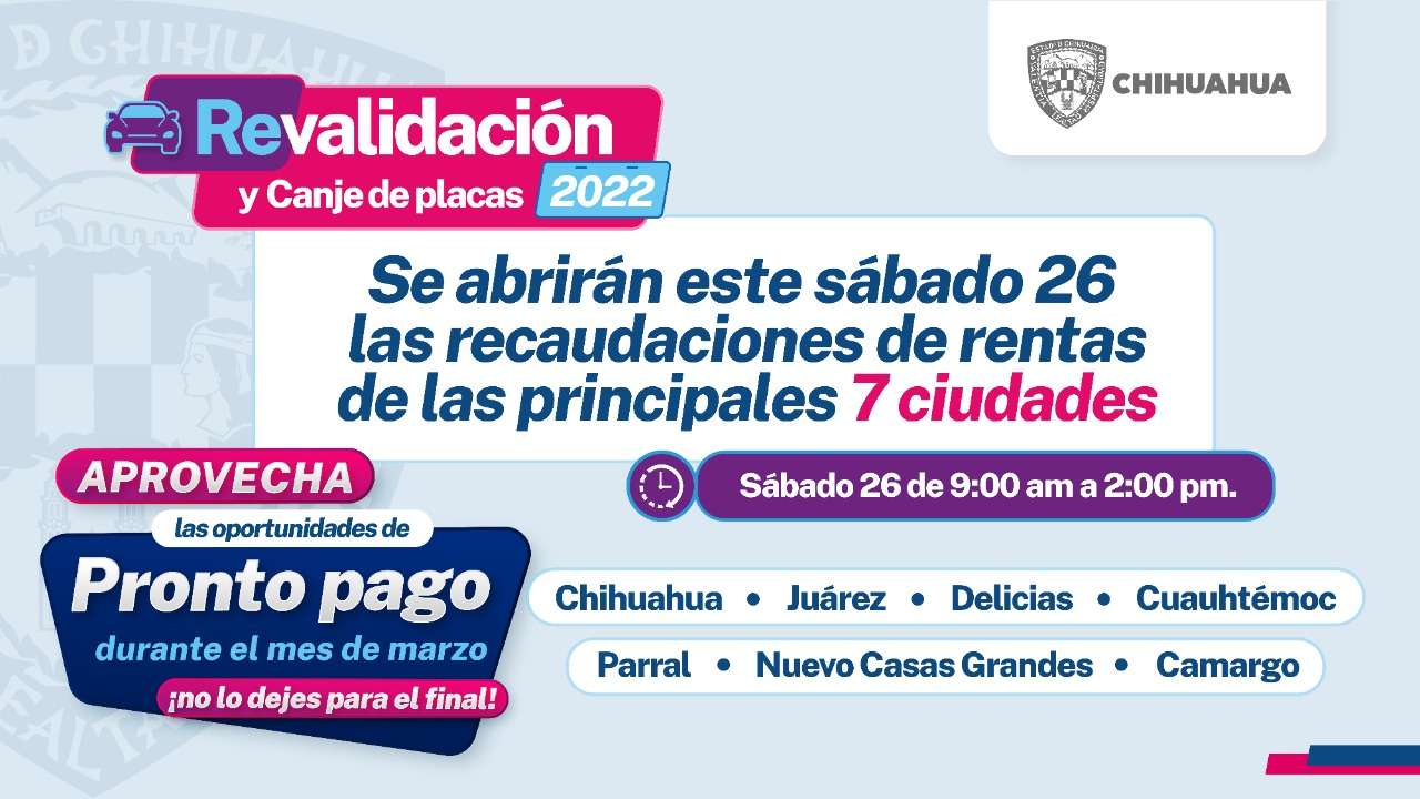 Abren este sábado recaudación de rentas para canje de placas
