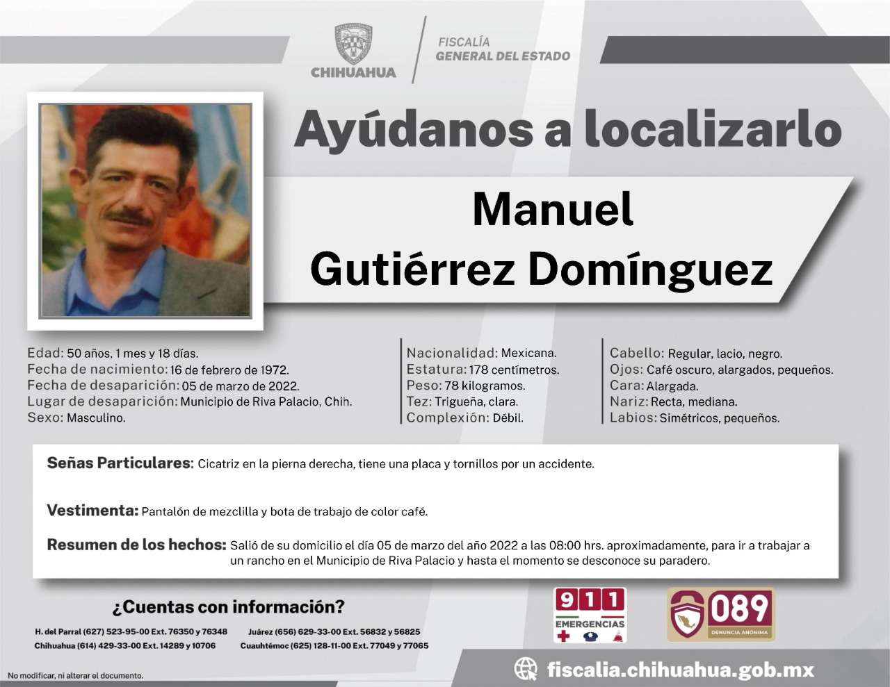 Solicitan ayuda para localizar a manuel gutiérrez domínguez
