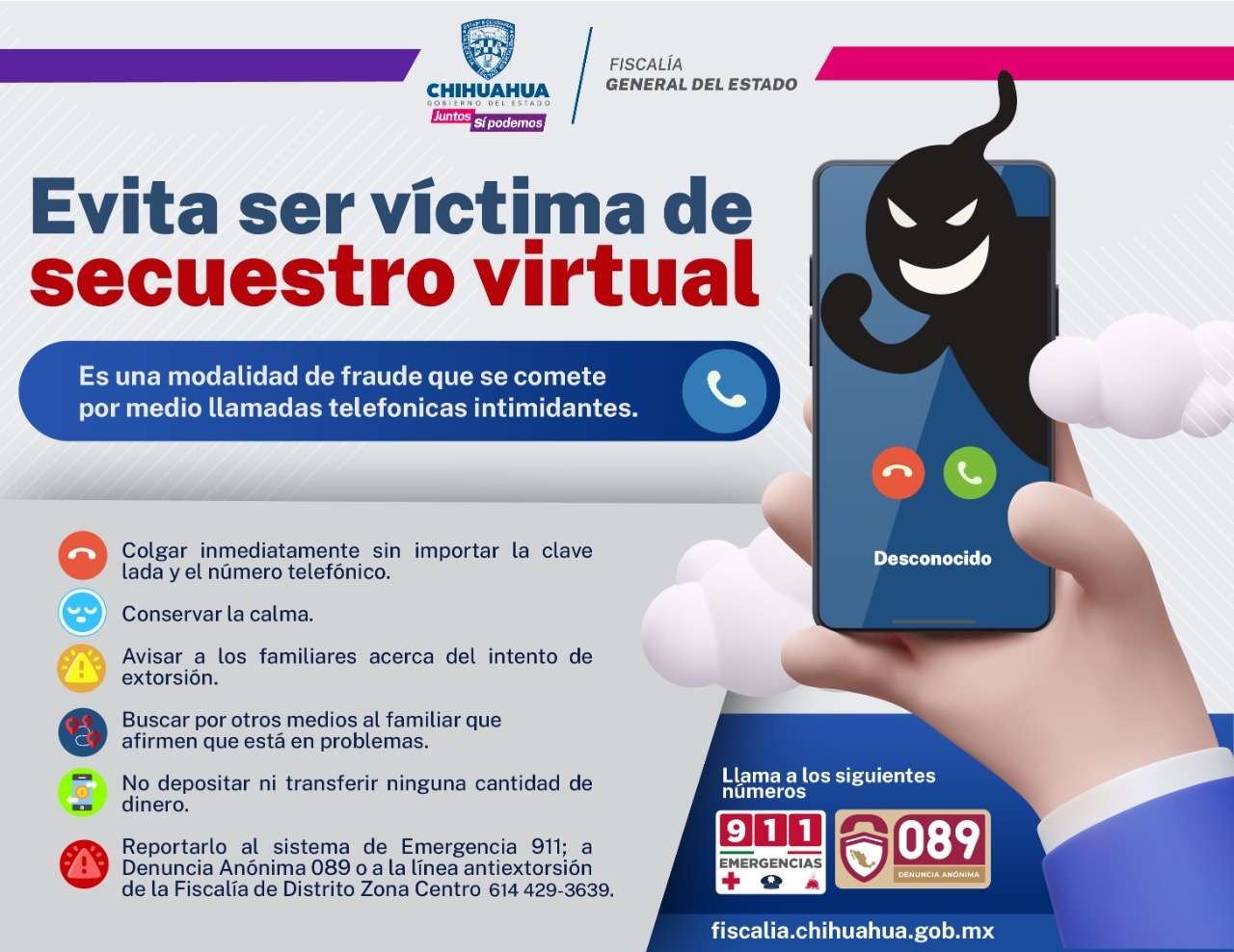 Emiten recomendaciones para prevenir secuestros virtuales