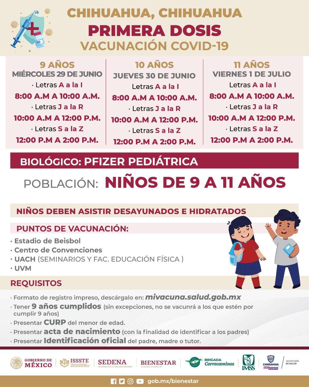 Inicia vacunación vs covid para niñas y niños de 9 a 11 años