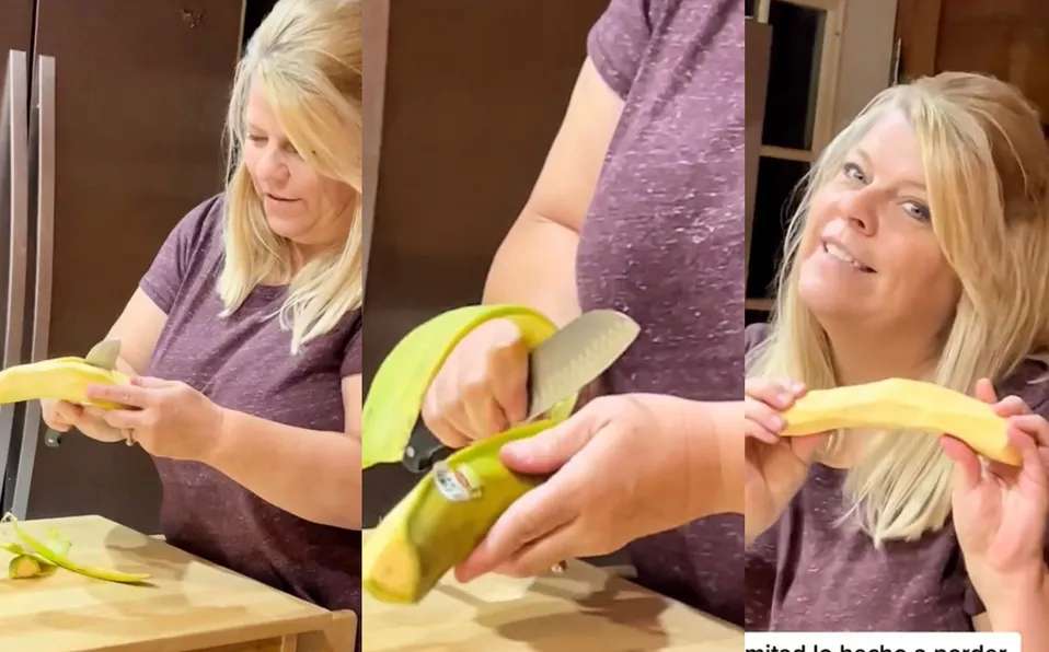 Se viraliza mujer por no saber pelar un plátano