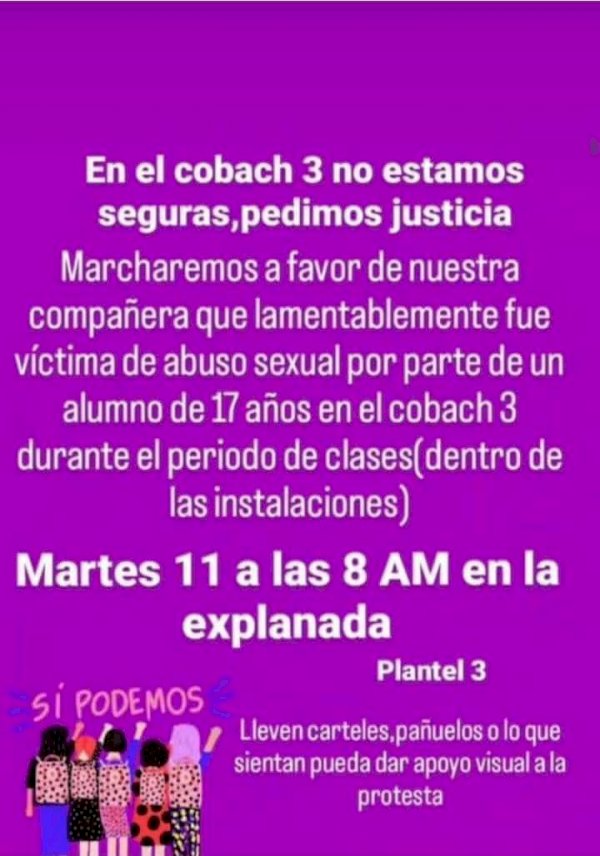 Llaman a manifestación dentro del Cobach 3, tras violación | La Opción ...