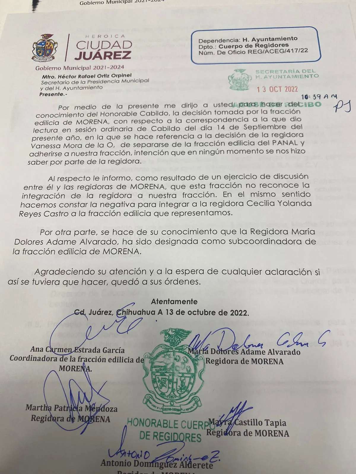 Esta es la carta de rechazo en contra de Vanessa Mora y Cecilia Reyes Castro