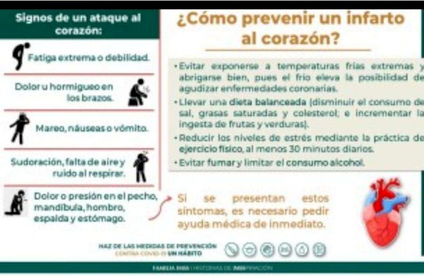 Informa IMSS sobre los primeros síntomas de un posible infarto | La ...
