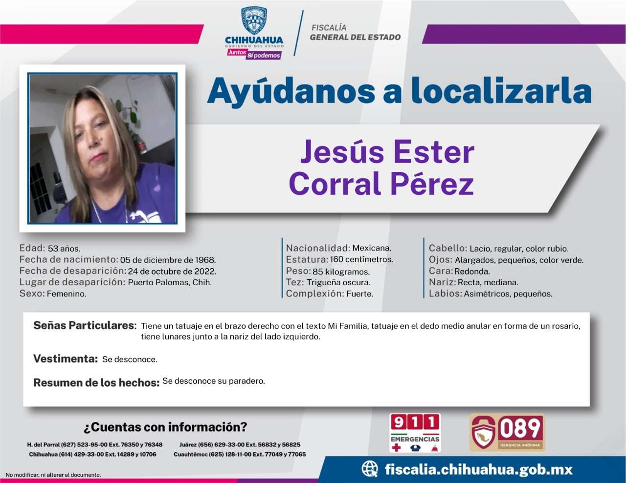 Pide Fiscalía ayuda para localizar a Jesús Ester Corral Pérez