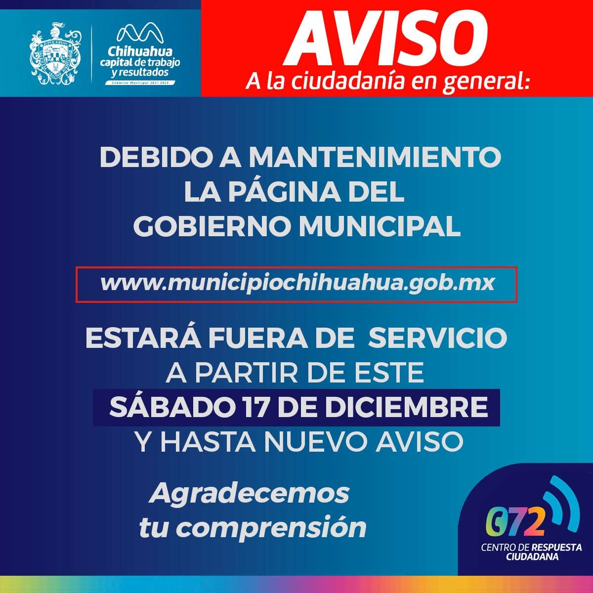 Fuera de servicio página web del municipio temporalmente
