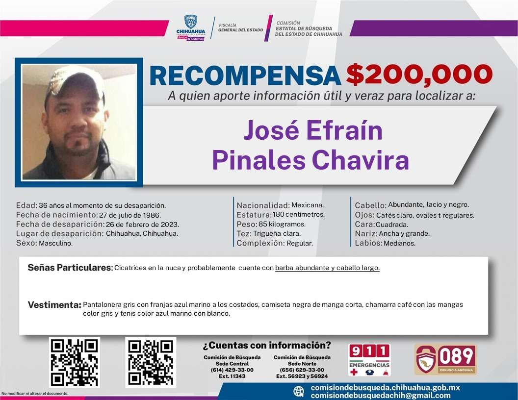 Solicitan ayuda para localizar a José Efraín Pinales Chavira