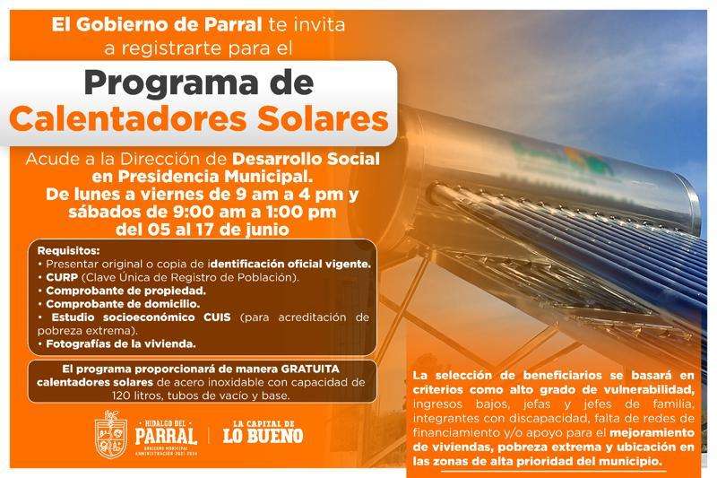 Abren registro para programa de calentadores solares