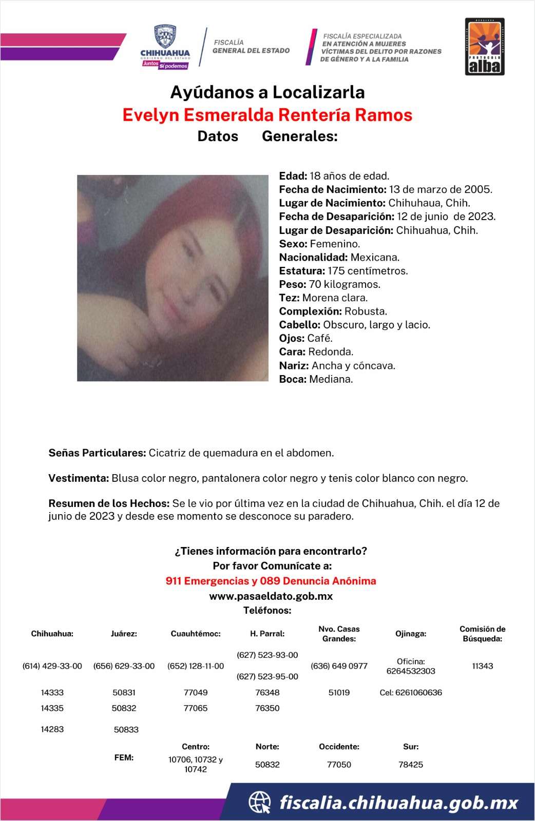Piden ayuda para localizar a Evelyn Esmeralda Rentería