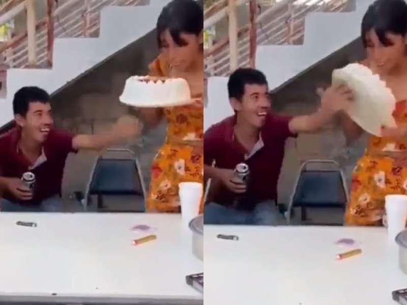 Tira el pastel al intentar hacerle la tradicional mordida a la cumpleañera