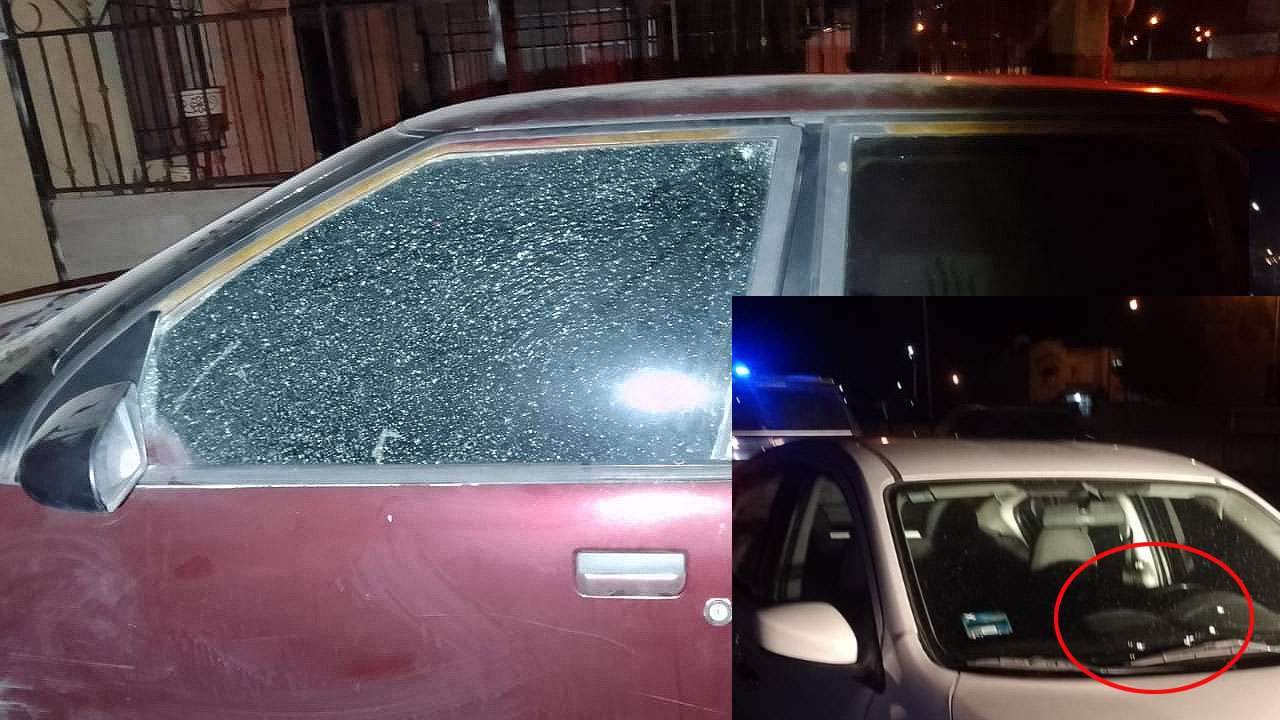 Dañan con postas vidrios de dos autos