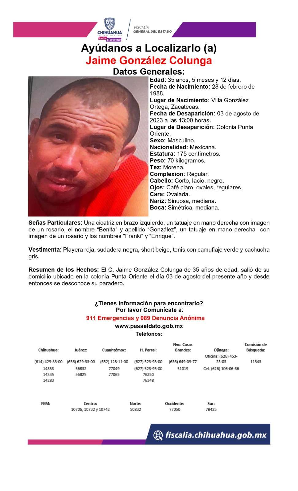Solicitan ayuda para localizar a desaparecido en Punta Oriente