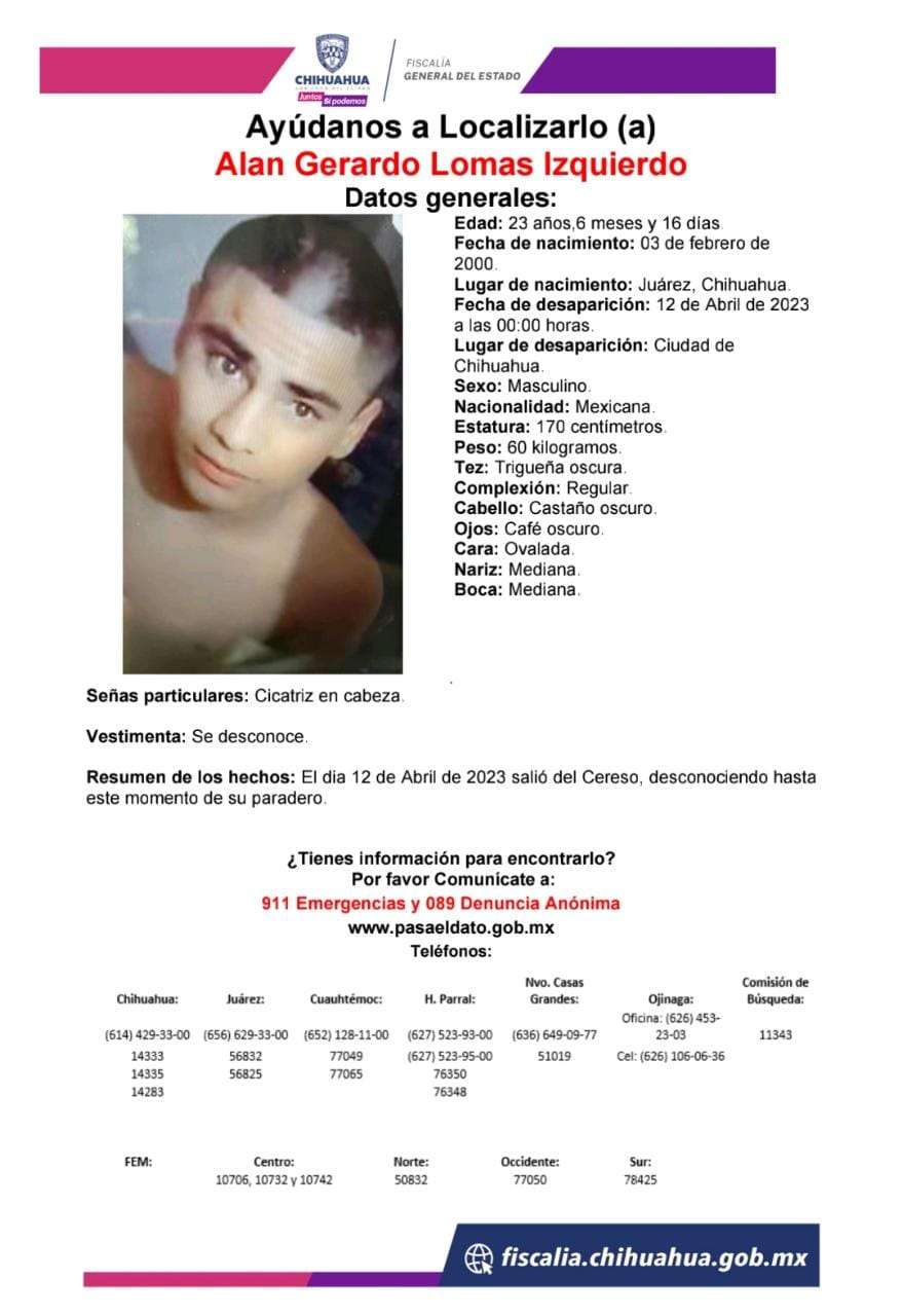 Buscan a Alan; desapareció al salir del Cereso