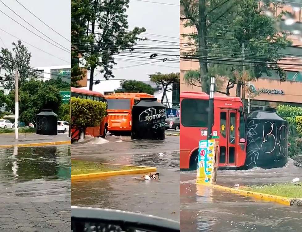 Captan a un tinaco gigante circulando en avenida tras lluvias