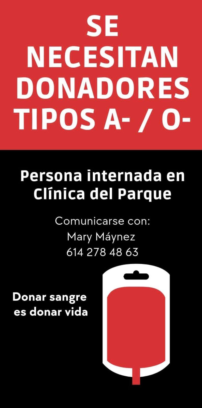Solicitan donadores de sangre para paciente en Clínica del Parque