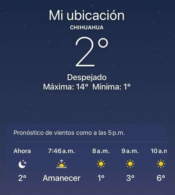 Amanece la ciudad de Chihuahua a 2°C; Prevén máxima de 14°C 