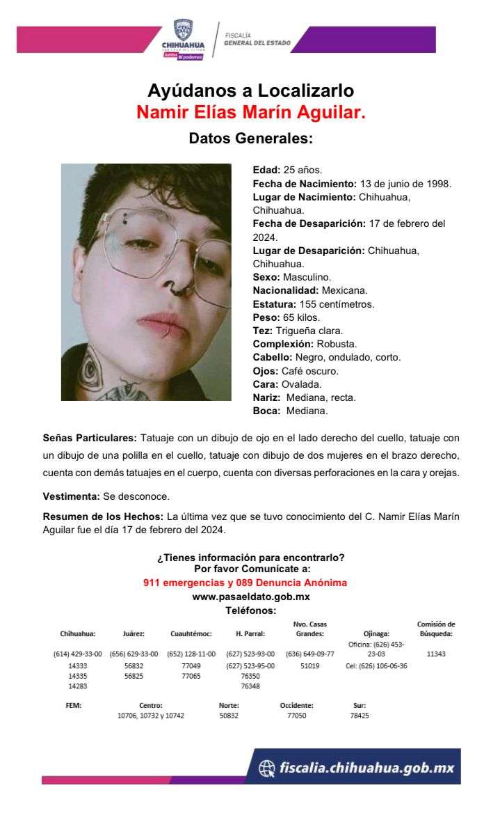 Desaparece joven de 25 años en Chihuahua