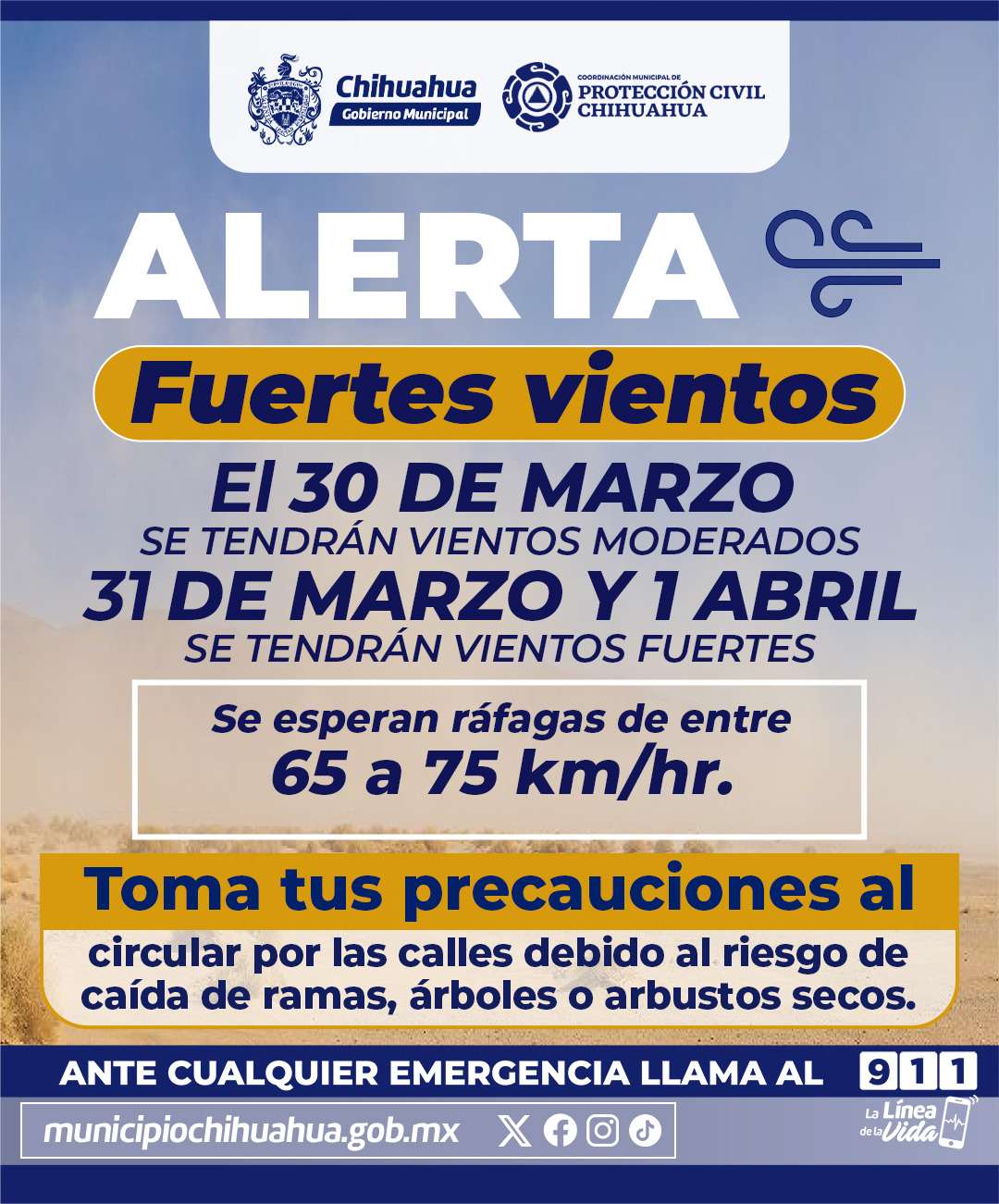 Alertan por ráfagas de hasta 75 km para este fin de semana
