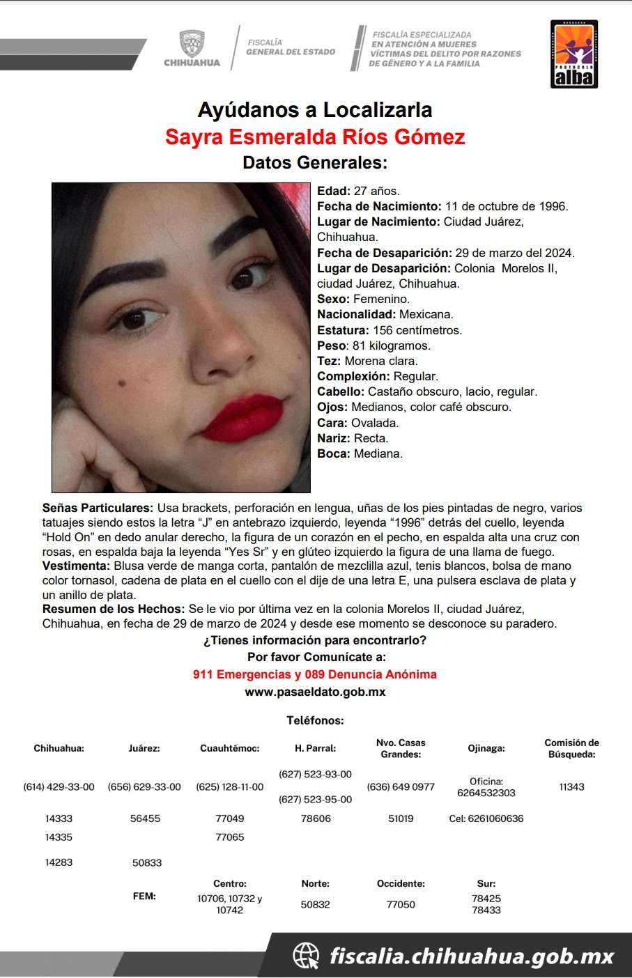 Solicitan apoyo a la ciudadanía para encontrar a Sayra Esmeralda Ríos 